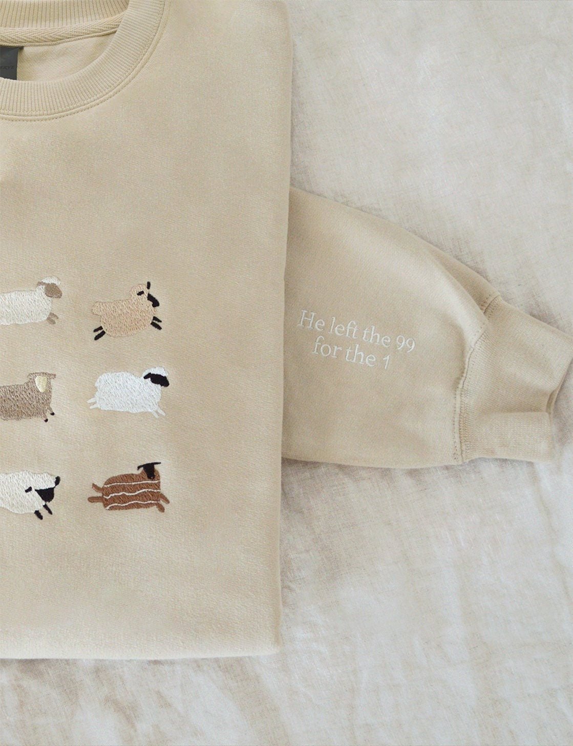 Embroidered 'Lost Sheep' Sweatshirt, Jesus Leaves the 99, The Lord is My Shepherd Crewneck, Psalm 23, Christian Apparel, Sweater